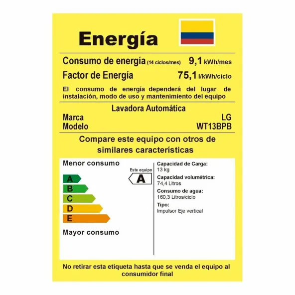 Lavadora LG Carga Superior 13 kg (29 lb) WT13BPB.DBMECOL