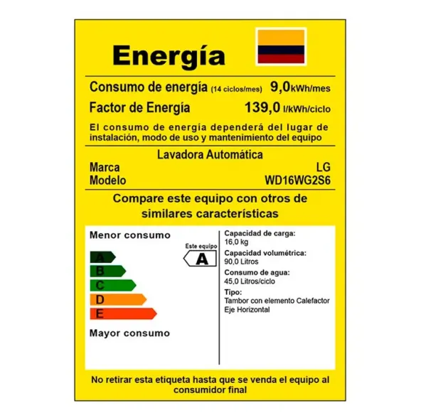 Lavadora/Secadora LG Carga Frontal 16 Kilos WD16WG2S6 AI Blanco